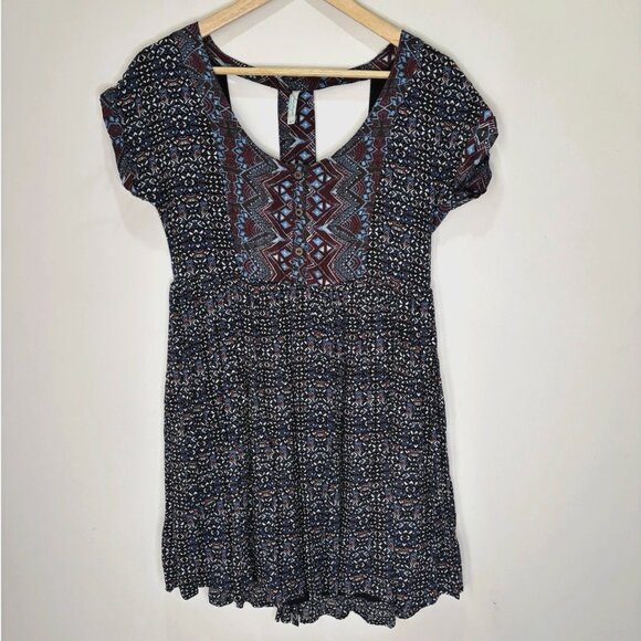 Free People Mixed Floral Southwestern Country Boho Mini Dress Size XS *b6 - Picture 1 of 16